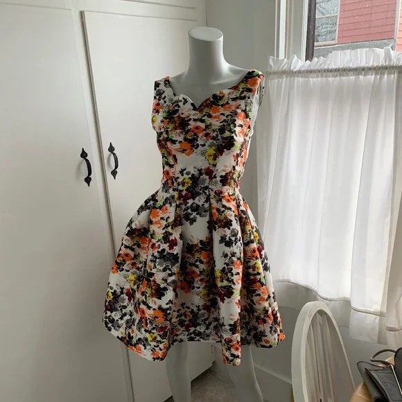Gracia Dresses | Vintage Look Floral Cocktail Swing Dress Size Small Gracia Nwt Fit and Flare | Color: Gray/Orange | Size: S | Xnaart's Closet